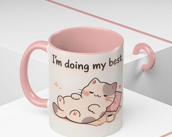 Lazy Cat Mug, Doing My Coffee Cup, Relatable Cat Lover Gift