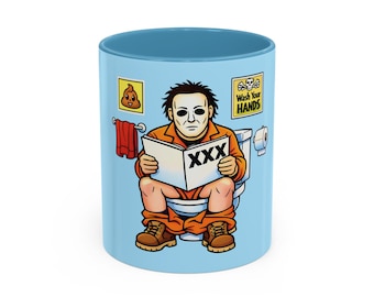 Horror Movie Mug, Dark Humor Coffee Cup, Kawaii Slasher Fan Gift, Halloween (11 oz)