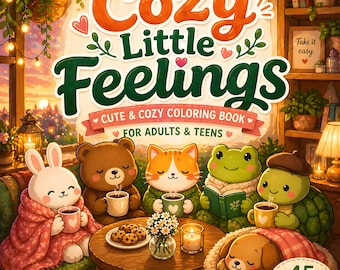 Kleurboek Cosy Little Feelings: 45 pagina's voor volwassenen en tieners (digitale download)