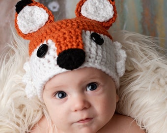 Fox Hat, Animal Hat, Halloween Hat, Forest Critters Hat - (fits Babies, Toddlers, Children, Adult)