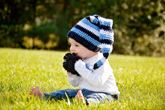 Stocking Hat/long Tail Hat in Navy Blue 