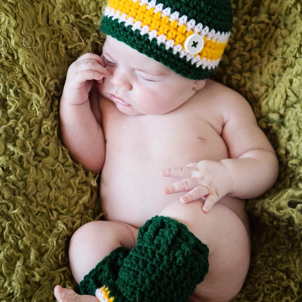 Baby Set -Hat and Leggings/Beanie Hat/Baby Hat/Green and Yellow Hat and Leggings (fits newborn, 0-3 month, 3-6 month)