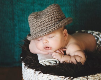 Fedora Hat/Boy Photo Prop/Brown Hat/Taupe Hat (fits newborn to toddler)