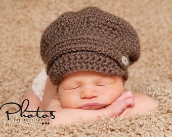 Baby Set - Brown Baby Newsboy Hat and Matching Diaper Cover (fits 0-3 months)