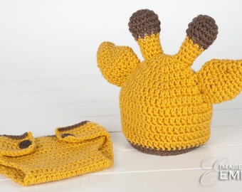 Baby Set - Giraffe Hat and Diaper Cover (fits newborn to Toddler) - Yellow/Brown or Mustard/Brown