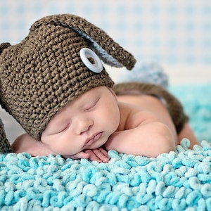 Brown Bunny Hat fits 0-3 months, 3-6 months, 6-9 months, 9-12 months image 1