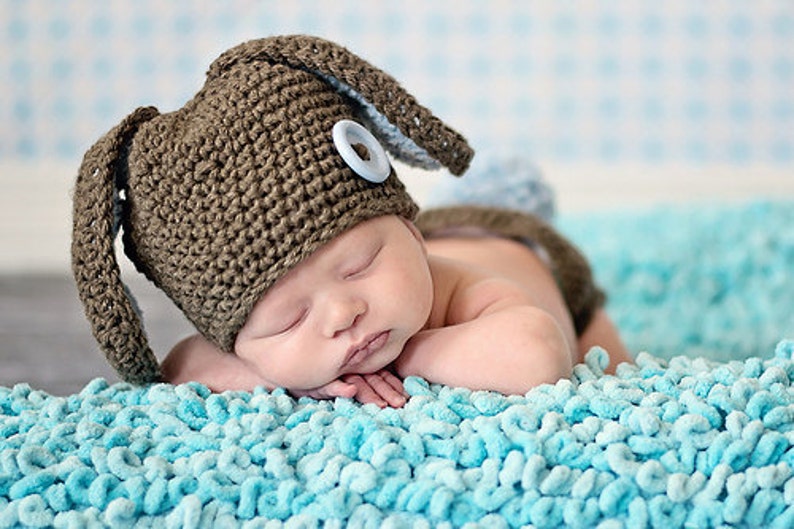 Brown Bunny Hat fits 0-3 months, 3-6 months, 6-9 months, 9-12 months image 1