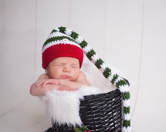 Baby Set - Long Tail Stocking Hat and Matching Diaper Cover/Stocking Hat/Elf Hat (fits 0-3, 3-6, 6-9, 9-12 months)