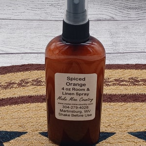 Spiced Orange 4oz Bottle Scented Room and Linen Spray, Bathroom, Bedroom, Potpourri, Yummy, Car Air Spray, Hand Poured, Spice Scent, Winter