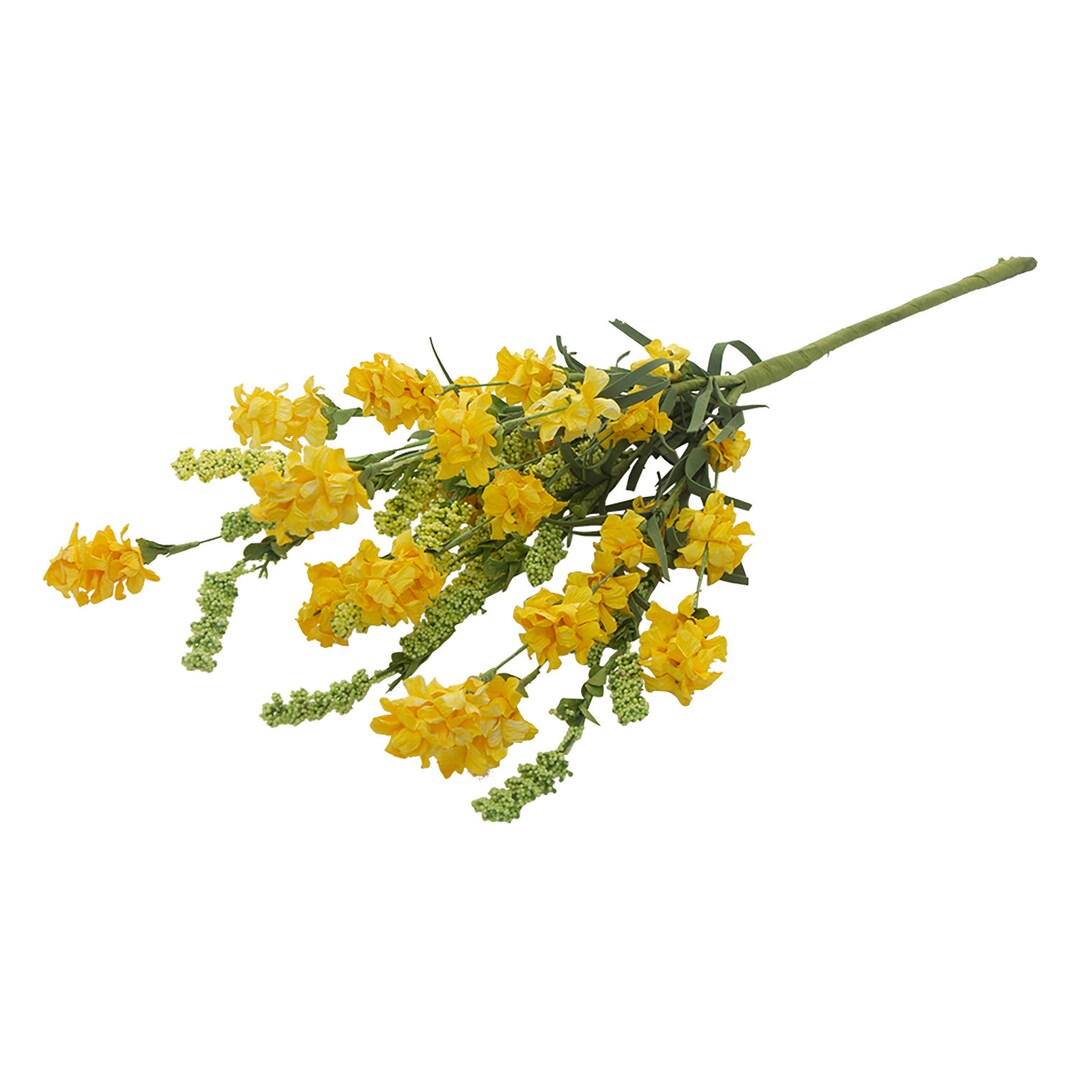 15 Yellow Obedient Flower Pick, Tiny Green Berries, Paper Flowers