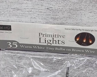 35 ct Brown Cord Wire Rice Light Strand String Set, Warm White Tiny Bulbs, Wreath Floral Tree Lighting, Craft Supply, Indoor