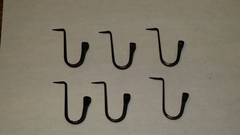Primitive Colonial Hook 1-1//4/" tall Set of 6 Small Wrought Iron Spike Hooks