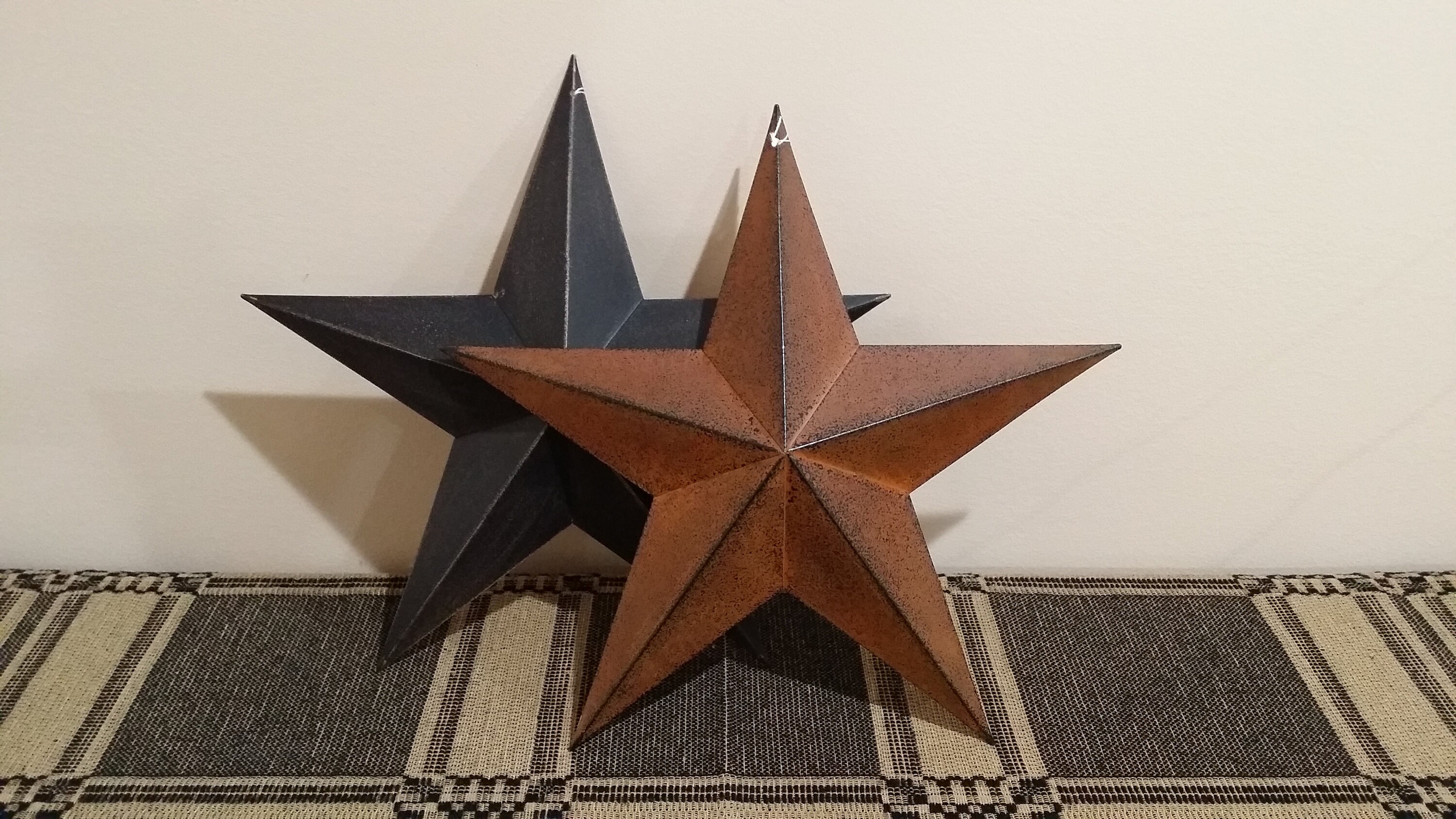 Set of 3 12/" RUSTY BLACK BARN STARS Metal Tin Primitive Country Farmhouse Rustic