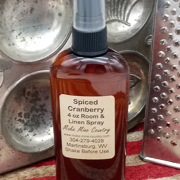 Spiced Cranberry 4oz Bottle Scented Room and Linen Spray, Bathroom, Bedroom, Potpourri, Yummy, Car Air Spray, Hand Poured, Fall Winter