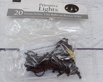 20 Count Light String / Strand / Set - Brown Cord - Clear Teeny Rice ...