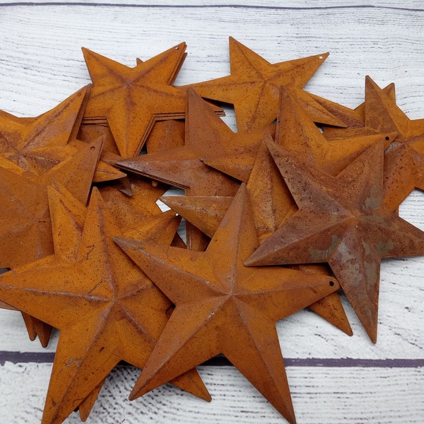 Rusty 3.5" Primitive Country Stars, 3D, Rusted, Hole for Hanging, Metal Craft Supply, Crafting Barn Stars