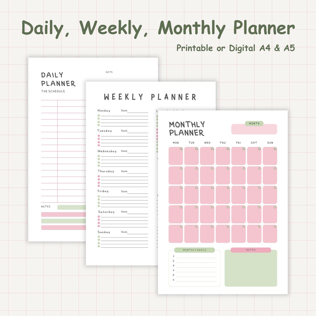 Cute Printable Planner | A4 & A5 Daily Planner, Weekly Planner, Monthly ...