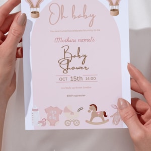 Cute & Customisable Digital Pink Baby Girl Shower Invitation