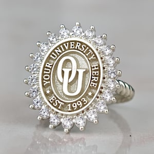 College Class Ring, Custom Graduation University Crest Jewelry, School Ring Gift