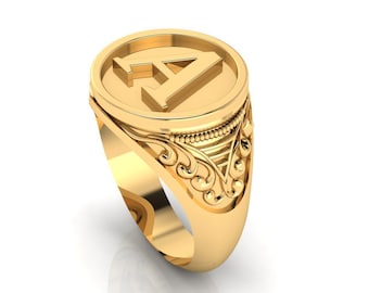Custom Initial Letter Ring, Personalized Monogram Signet, Handmade Silver or Gold Jewelry Gift