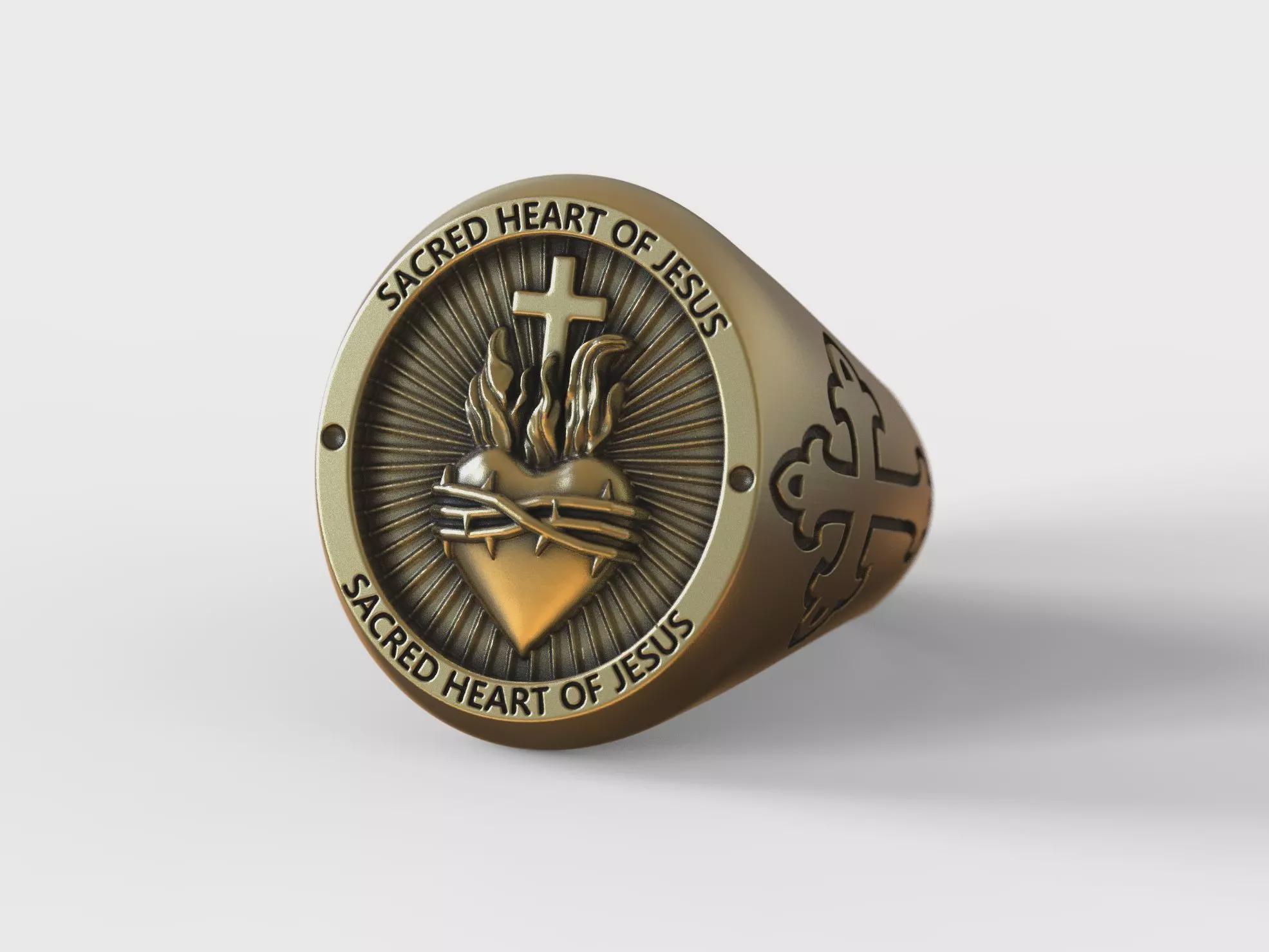 Devotion Ring Sacred Heart of Jesus Ring for Men, Handmade Catholic Devotional ...