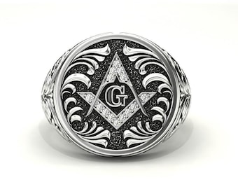 Handmade Freemason Ring: Sterling Silver Masonic G Compass Jewelry