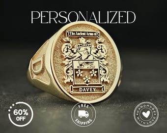 Family Crest Ring, Custom Engraved Signet Ring, Coat Of Arms Wax Seal Jewelry