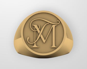 Anillo de sello con monograma de dos iniciales, joyería personalizada para parejas, anillo unisex personalizado en plata, oro rosa u oro.