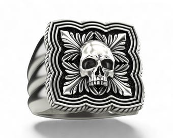 Anillo gótico de calavera para hombre – Anillo conmemorativo Memento Mori, joyería con símbolo de la muerte estilo motero, anillo gótico de plata de ley