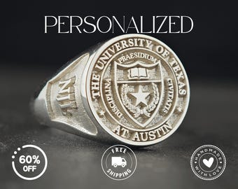 Custom College Crest Ring: Sterling Silver Graduation Gift