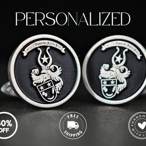 Personalized Sterling Silver Coat of Arms Cufflinks: Engraved Family Crest