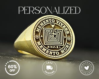 Memento Mori Signet Ring: Personalized Philosophy Jewelry, Sterling Silver Gold
