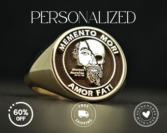 Custom Memento Mori Signet Ring: Stoic Philosophy Jewelry