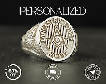 Anillo masónico de plata de ley: joyería con símbolo masónico