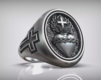 Handmade Sacred Heart Ring: Christian Religious Jewelry, Sterling Silver or Gold