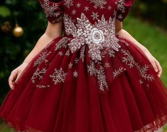 Red Christmas Baby Girl Party Dress - Festive Princess Gown, Holiday Outfit for Toddler, Special Occasion Red Dress