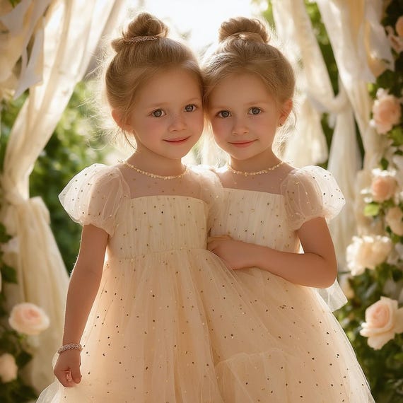 girls cream colored dress Princess Flower Girl Dress in Beige Color