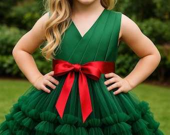 Baby Girl Princess Tulle Dress Toddler Birthday Outfit Christmas Party Burgundy Pink Purple Green Flower Girl Special Occasion