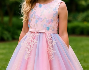 Pastel Princess Ball Gown for Girls 3‑16Y - Tulle Flower Girl Dress in Pink, Lavender, Baby Blue -Sparkle Party & Birthday Formal Gown