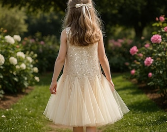 Ivory Flower Girl Dress, Sequin Princess Ball Gown for Toddler or Infant, Girls Tulle Party Dress, First Birthday Outfit, Wedding Photoshoot