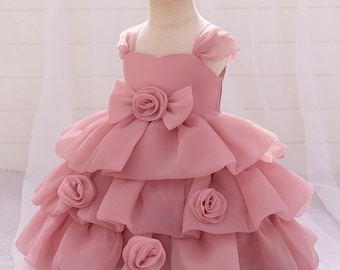 Tulle Princess Baby Dress - Rosette Bow, Birthday Photoshoot Gown
