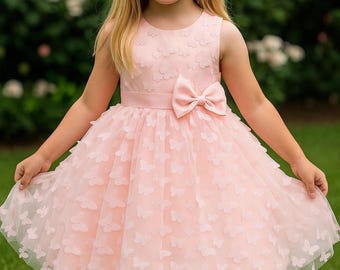 Butterfly Girl Dress, 3D Tulle Holiday Gown for Toddler, Birthday or Christmas Party Dress
