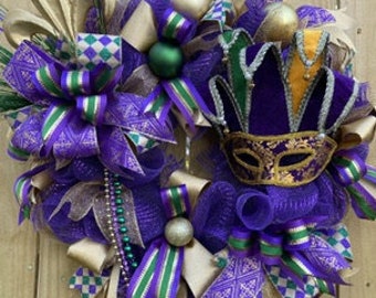 Mardi Gras Jester Mask Wreath