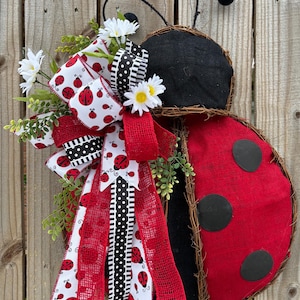 Ladybug Door Hanger, Ladybug Wreath for Front Door, Red Black Ladybug Decor, Spring Summer Wreath, Cute Bug Wreath, Insect Decor, Ladybugs