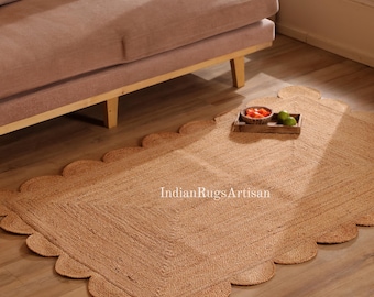Hand-Braided Jute Scallop Rug – Natural Fiber Boho Area Rug