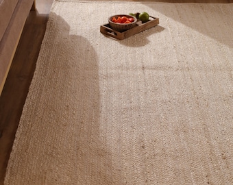 Handwoven White Jute Rug, Boho Braided Scandinavian Style
