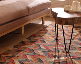 Handwoven Wool Jute Kilim Rug, Boho Farmhouse Decor
