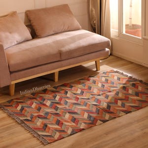 Indian Kilim rug, HandwovenWool Jute kilim Rug, Bohemain indian Jute Rug, Southwestern Nordic Kilim Rug, Rustic Jute Rug
