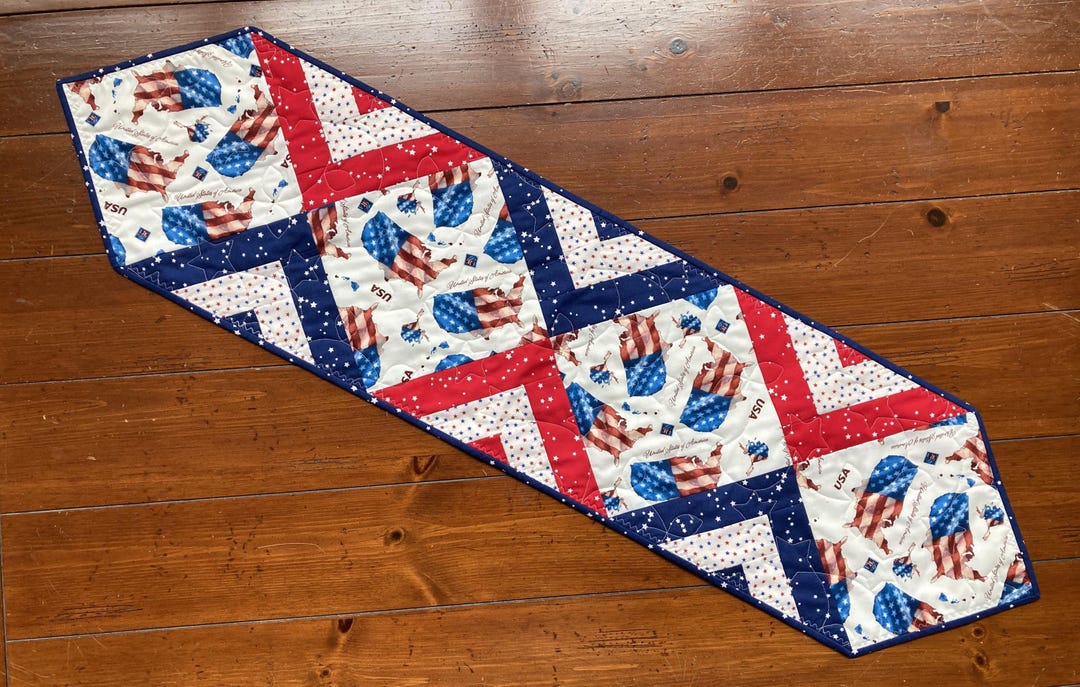 Patriotic Red Blue Logs Quilted Table Runner E - Etsy