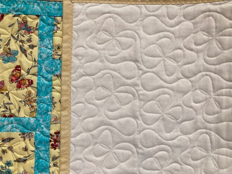 Blue and Yellow Floral with Butterflies Quilted Table Runner image 7